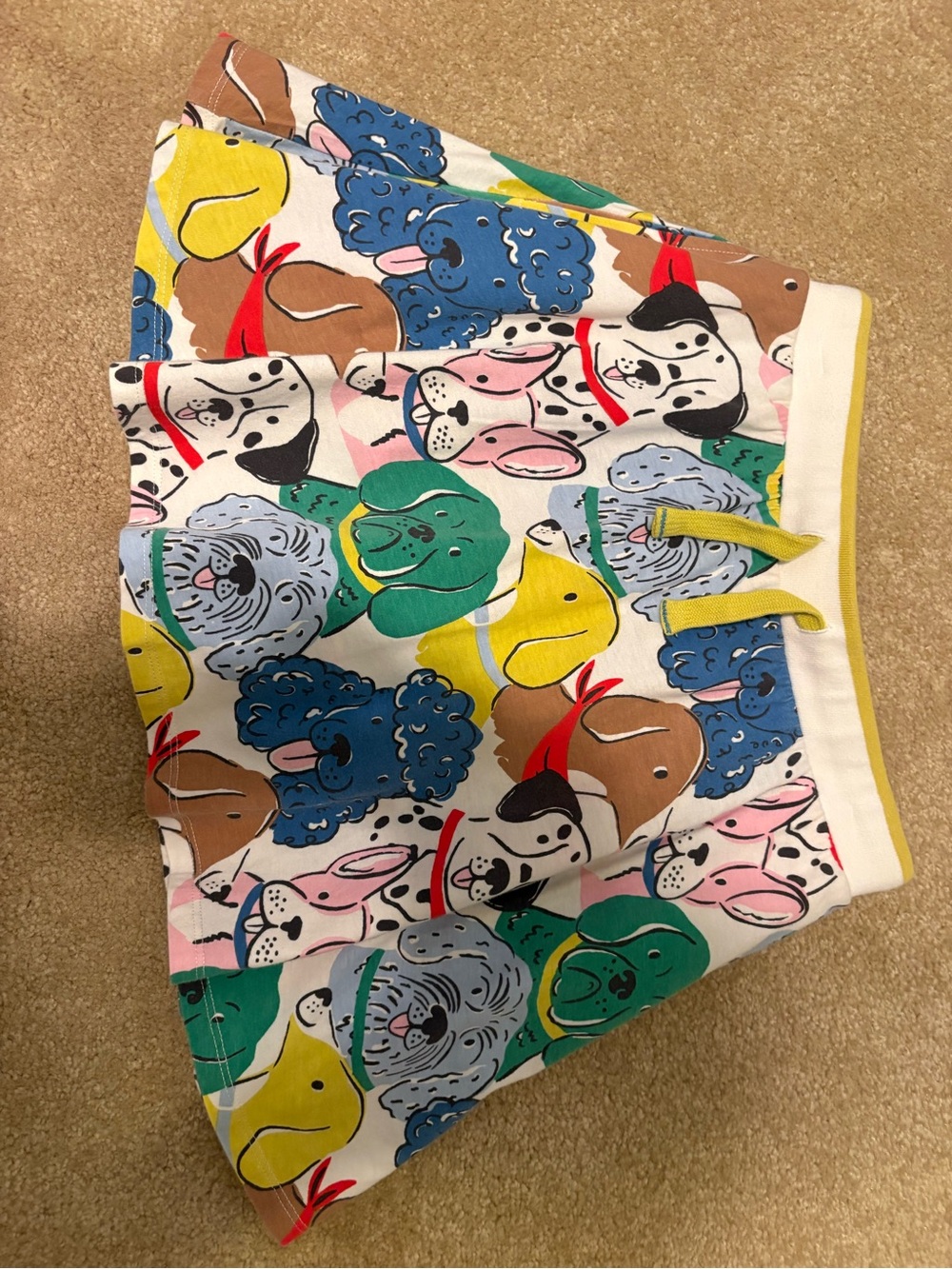 Boden Kids Multicolor Dog Print Skort - White, Blue, Yellow, Green, Pink, Brown